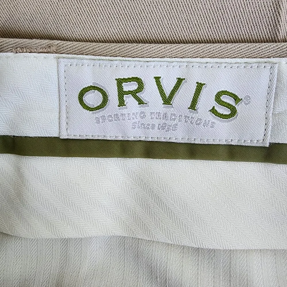 Orvis Khaki Twill Chino Flat Front Pants Mens 40 Wrinkle Free 100% Cotton